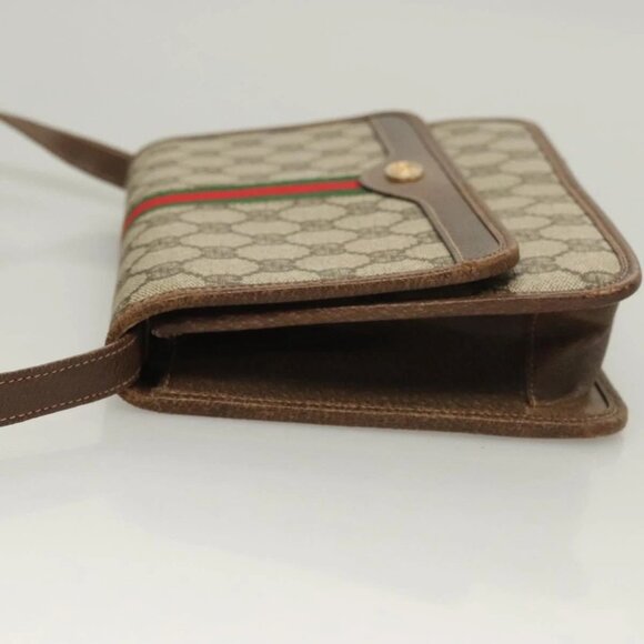 GUCCI GG Supreme Web Sherry Line Shoulder Bag PVC Beige Gold Auth BA3785 - Picture 4 of 16